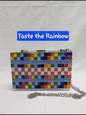Handmade Pearl Chaos Clear Acrylic Clutch w/ Silver Hardware-Taste The Rainbow